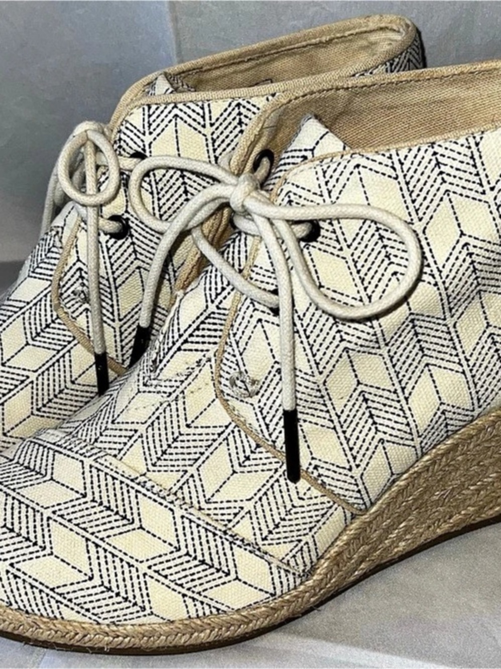 TOMS Desert Wedge Bootie Geometric Cream & Blue US 7